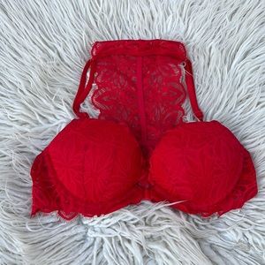 PINK Victoria’s Secret Red Lace Racerback Padded Bra